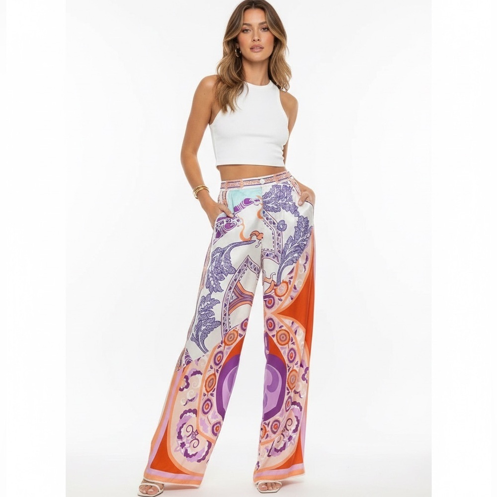 Her bottari boho print palazzo Wide Leg pants bohemian Women's NEW
